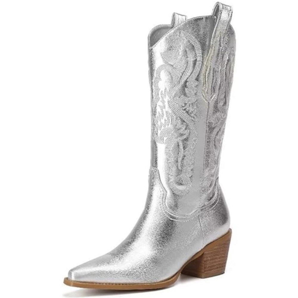 New Silver Western Cowboy Boots Size 7 - Picture 4 of 13